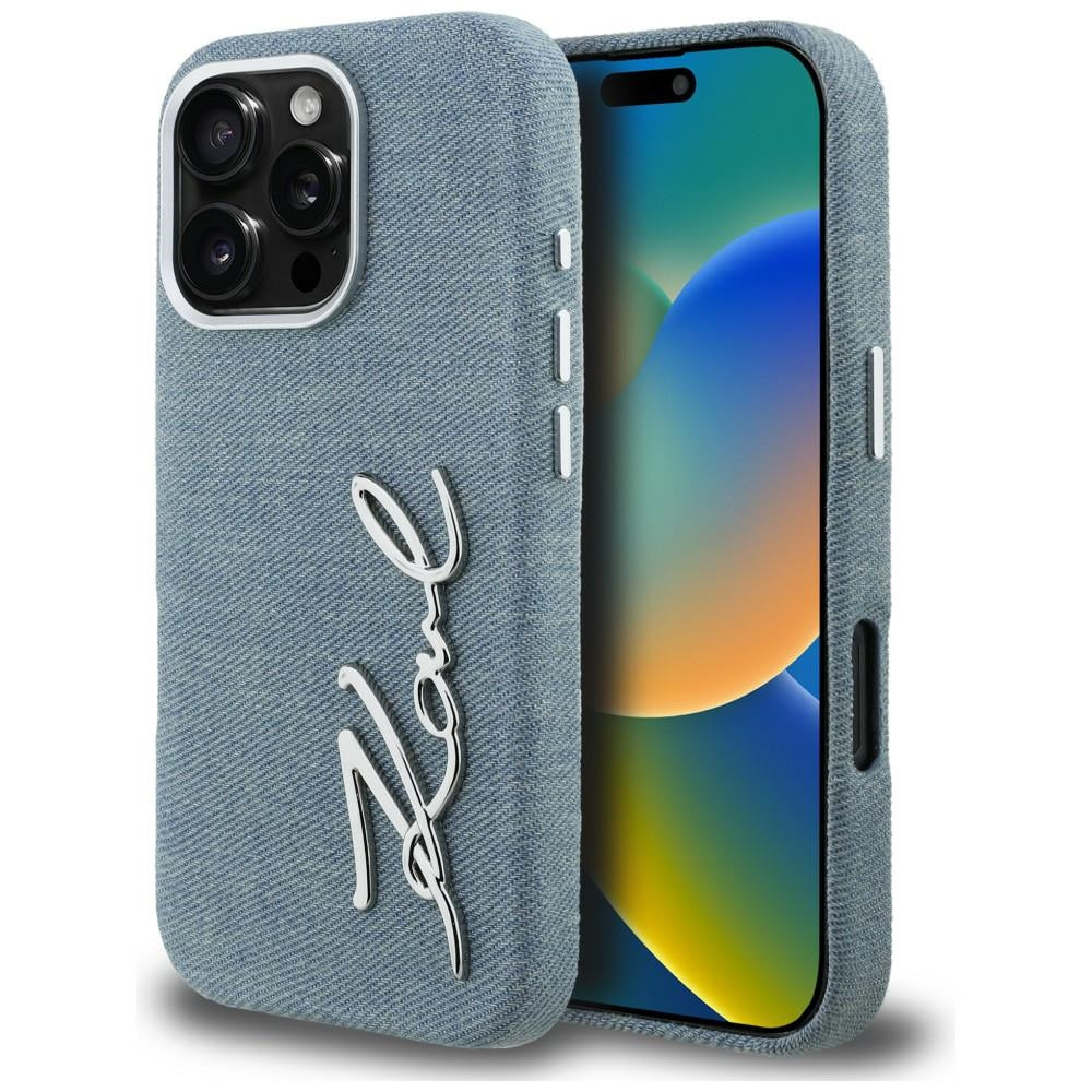 Karl Lagerfeld FW Jeans Signature Logo iPhone 16 Pro Max Case - Blue_0
