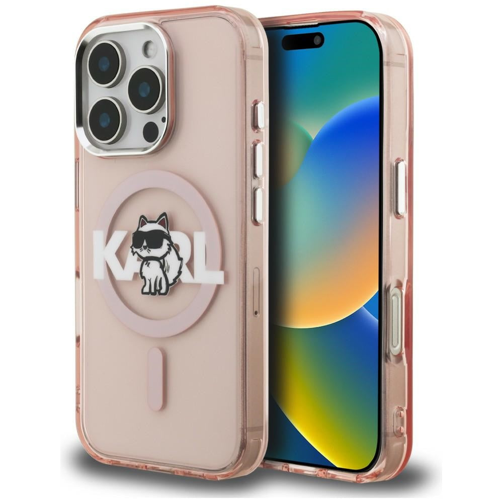 Karl Lagerfeld IML Choupette Sketch Logo MagSafe Case for iPhone 16 Pro - Pink_0
