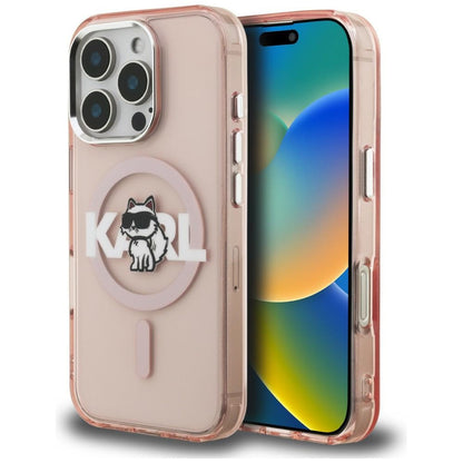 Karl Lagerfeld IML Choupette Sketch Logo MagSafe Case for iPhone 16 Pro - Pink_0