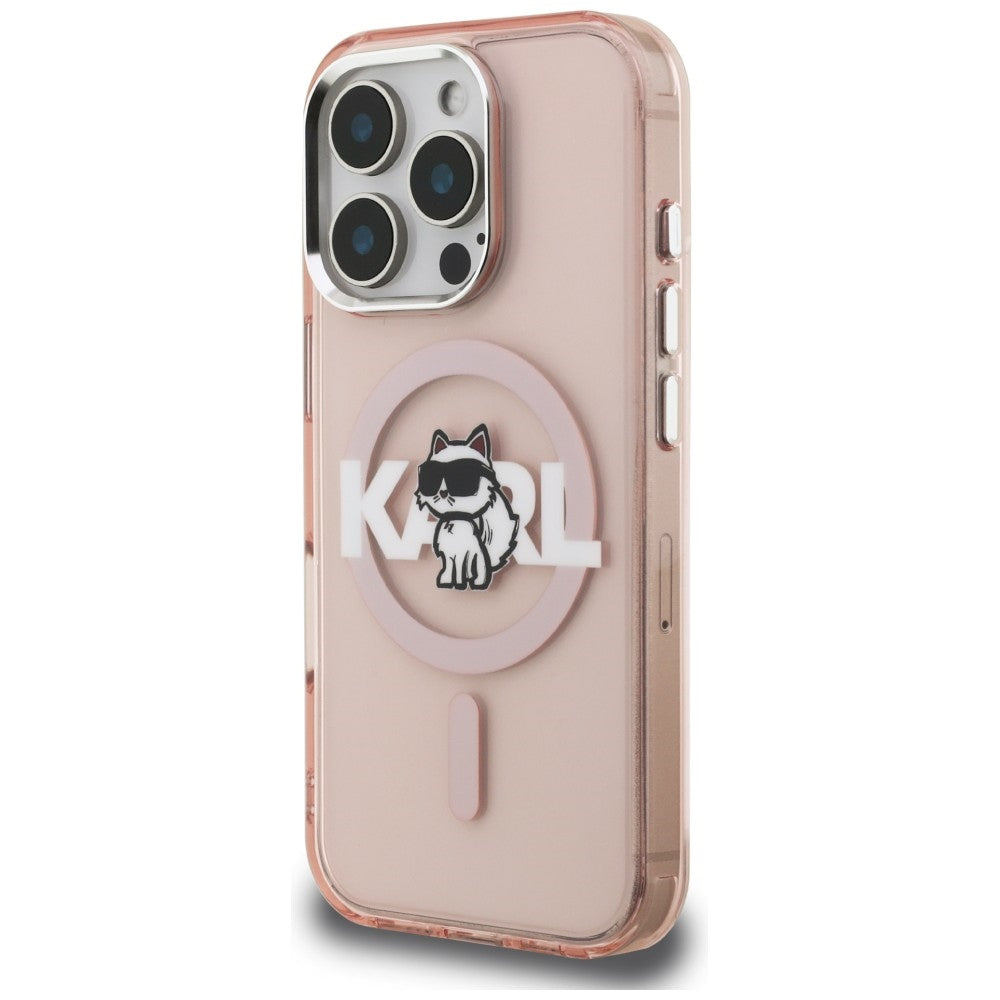 Karl Lagerfeld IML Choupette Sketch Logo MagSafe Case for iPhone 16 Pro - Pink_1