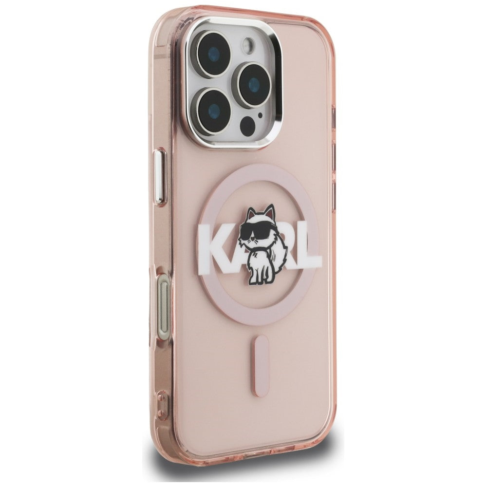 Karl Lagerfeld IML Choupette Sketch Logo MagSafe Case for iPhone 16 Pro - Pink_3