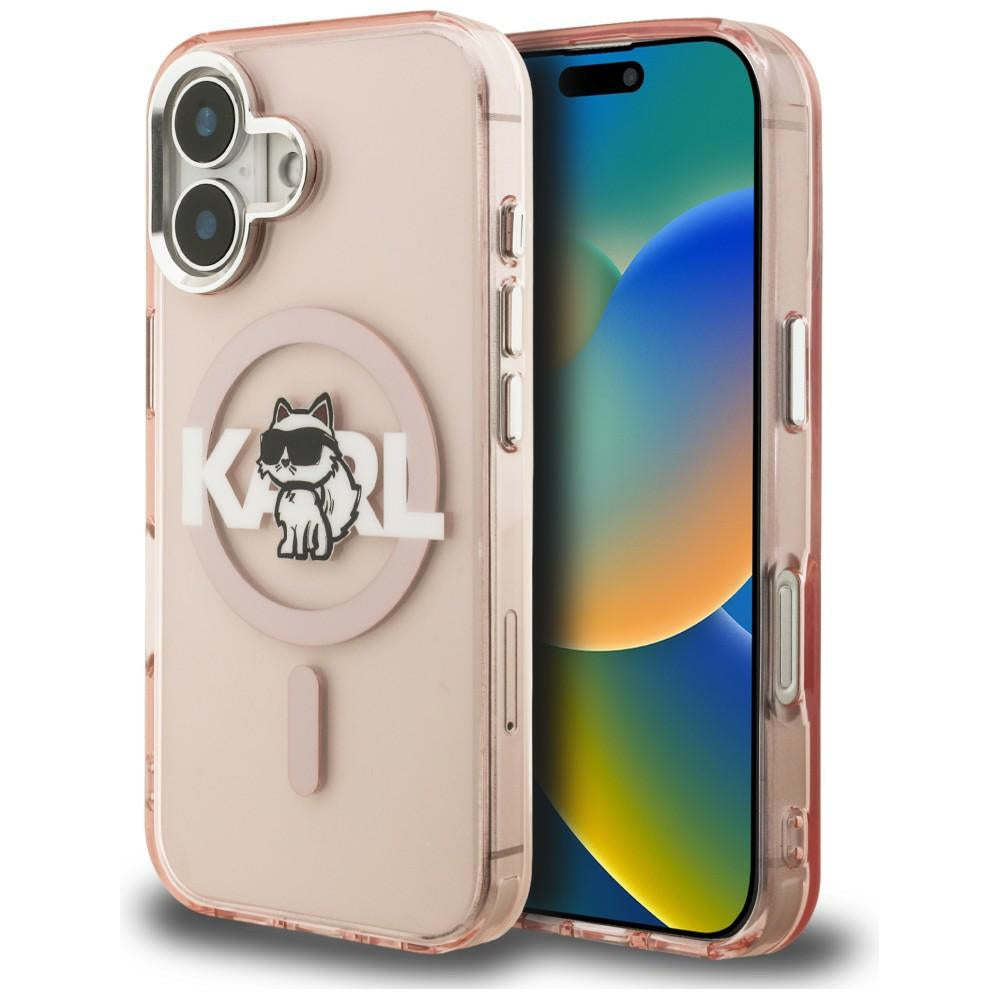 Karl Lagerfeld IML Choupette Sketch Logo MagSafe iPhone 16 Case - Pink_0