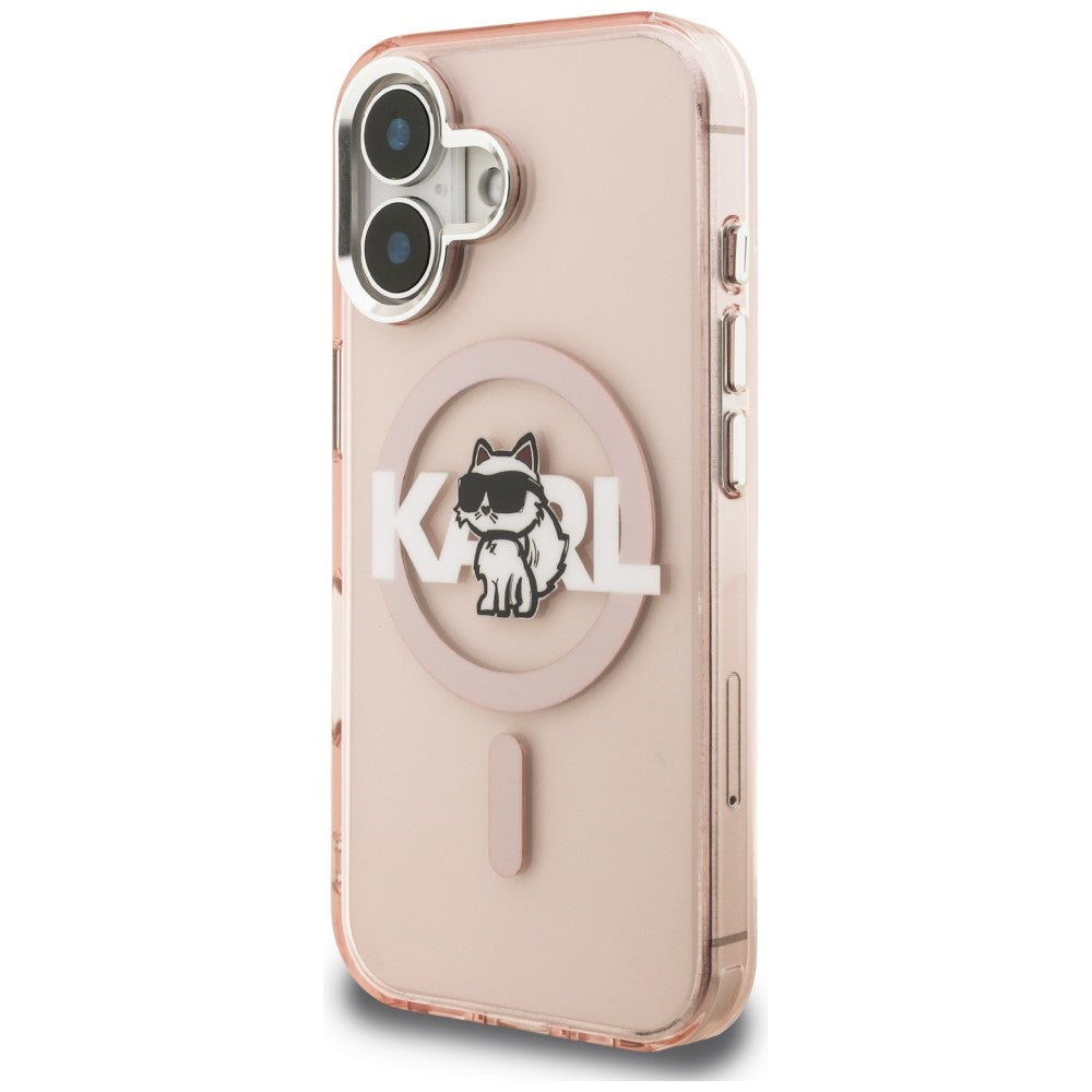 Karl Lagerfeld IML Choupette Sketch Logo MagSafe iPhone 16 Case - Pink_1
