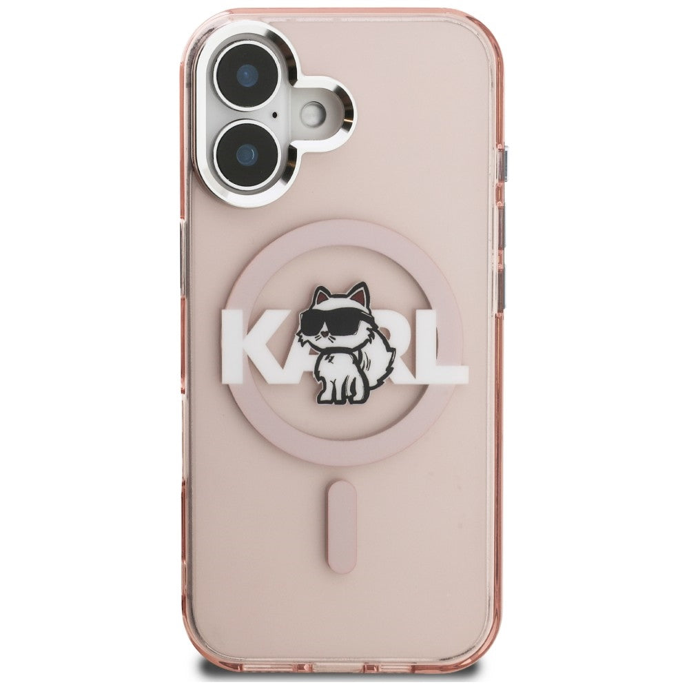 Karl Lagerfeld IML Choupette Sketch Logo MagSafe iPhone 16 Case - Pink_2