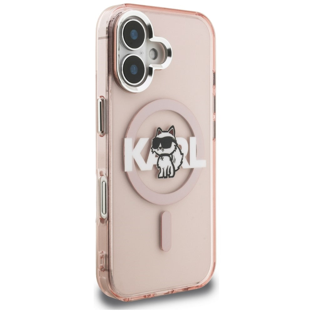Karl Lagerfeld IML Choupette Sketch Logo MagSafe iPhone 16 Case - Pink_3