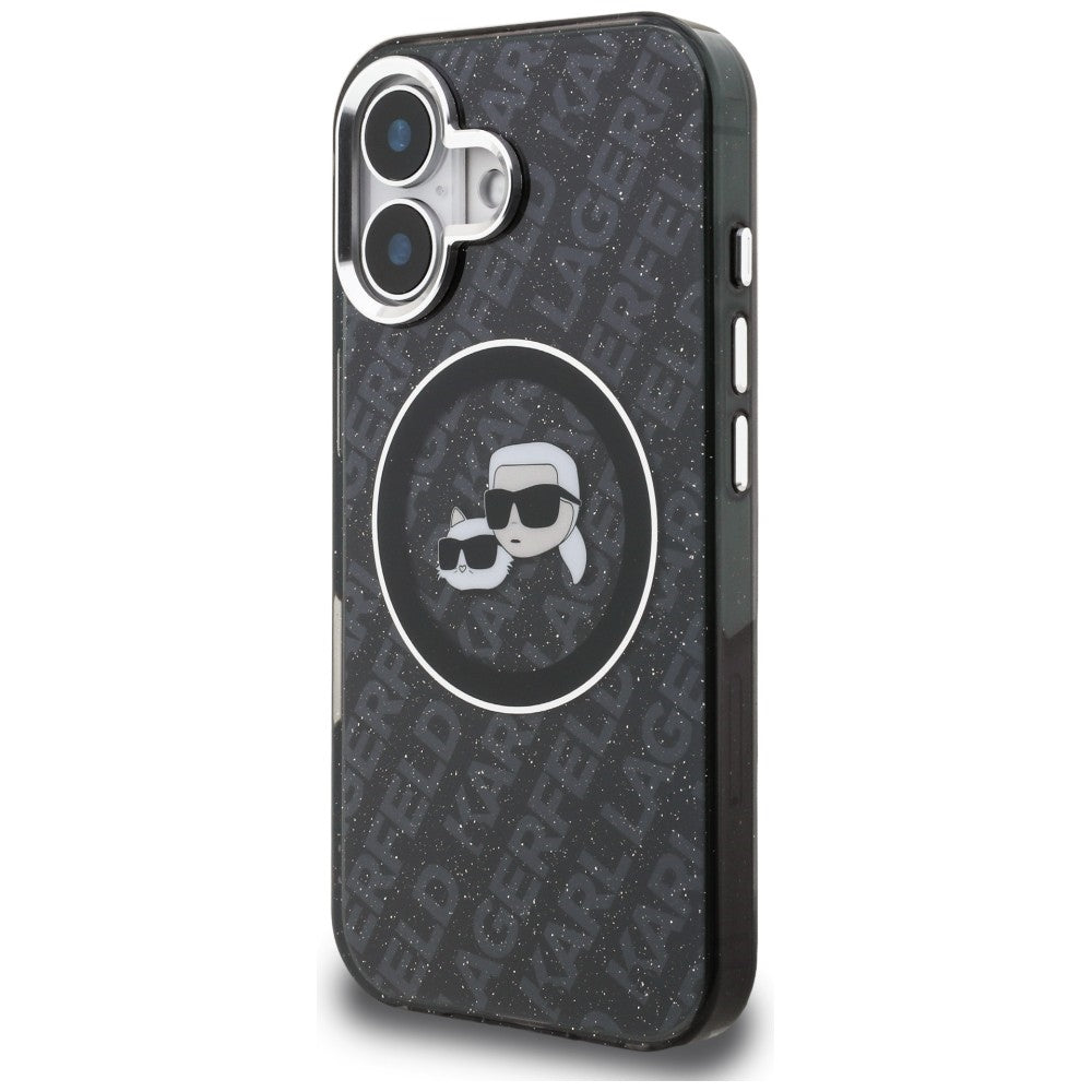 Karl Lagerfeld IML Glitter Karl &amp; Choupette Heads Logo MagSafe Case for iPhone 16 - Black_1
