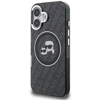Karl Lagerfeld IML Glitter Karl &amp; Choupette Heads Logo MagSafe Case for iPhone 16 - Black_1