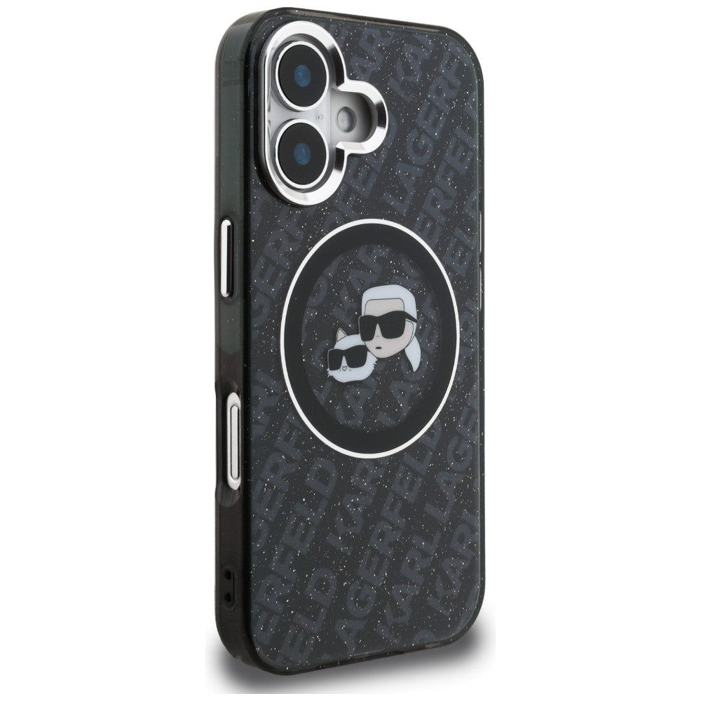 Karl Lagerfeld IML Glitter Karl &amp; Choupette Heads Logo MagSafe Case for iPhone 16 - Black_3