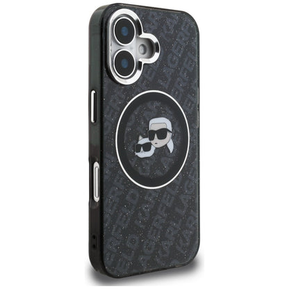 Karl Lagerfeld IML Glitter Karl &amp; Choupette Heads Logo MagSafe Case for iPhone 16 - Black_3