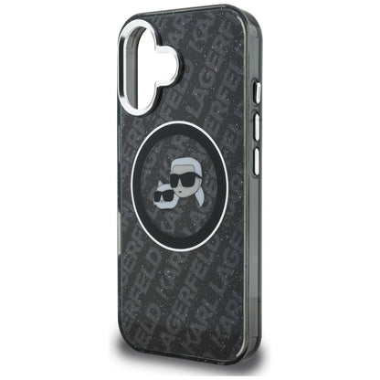 Karl Lagerfeld IML Glitter Karl &amp; Choupette Heads Logo MagSafe Case for iPhone 16 - Black_5