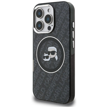 Karl Lagerfeld IML Glitter Karl &amp; Choupette Heads Logo MagSafe Case for iPhone 16 Pro - Black_1
