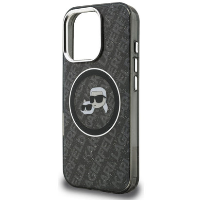 Karl Lagerfeld IML Glitter Karl &amp; Choupette Heads Logo MagSafe Case for iPhone 16 Pro - Black_5