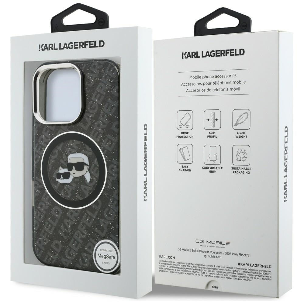 Karl Lagerfeld IML Glitter Karl &amp; Choupette Heads Logo MagSafe Case for iPhone 16 Pro - Black_7