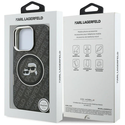 Karl Lagerfeld IML Glitter Karl &amp; Choupette Heads Logo MagSafe Case for iPhone 16 Pro - Black_7