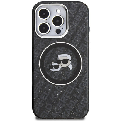Karl Lagerfeld IML Glitter Karl &amp; Choupette Heads Logo MagSafe Case for iPhone 16 Pro Max - Black_2