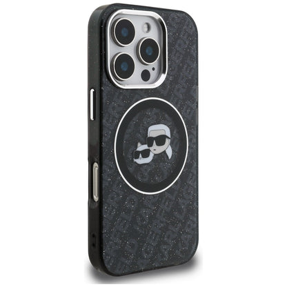 Karl Lagerfeld IML Glitter Karl &amp; Choupette Heads Logo MagSafe Case for iPhone 16 Pro Max - Black_3