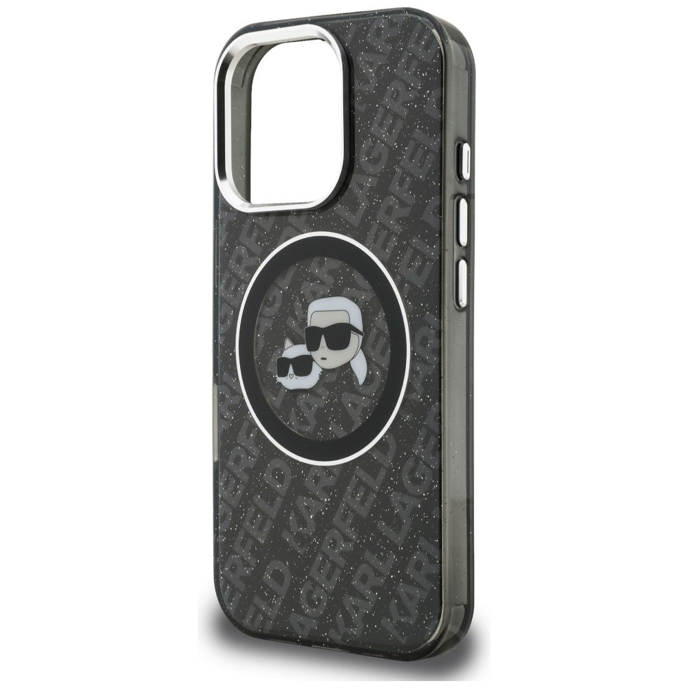 Karl Lagerfeld IML Glitter Karl &amp; Choupette Heads Logo MagSafe Case for iPhone 16 Pro Max - Black_5