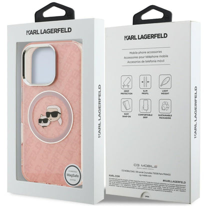 Karl Lagerfeld IML Glitter Karl &amp; Choupette Heads Logo MagSafe Case for iPhone 16 Pro Max - Pink_7