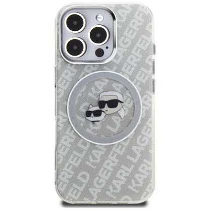 Karl Lagerfeld IML Glitter Karl &amp; Choupette Heads Logo MagSafe Case for iPhone 16 Pro Max - Gray_2