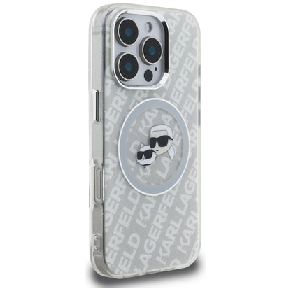 Karl Lagerfeld IML Glitter Karl &amp; Choupette Heads Logo MagSafe Case for iPhone 16 Pro Max - Gray_3