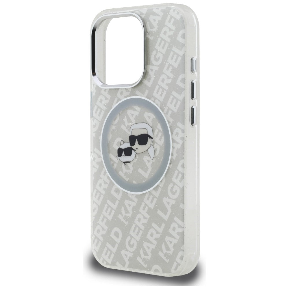 Karl Lagerfeld IML Glitter Karl &amp; Choupette Heads Logo MagSafe Case for iPhone 16 Pro Max - Gray_5