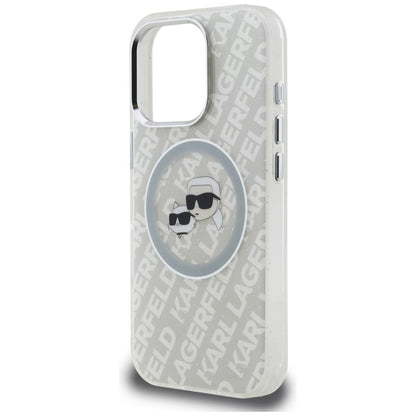 Karl Lagerfeld IML Glitter Karl &amp; Choupette Heads Logo MagSafe Case for iPhone 16 Pro Max - Gray_5