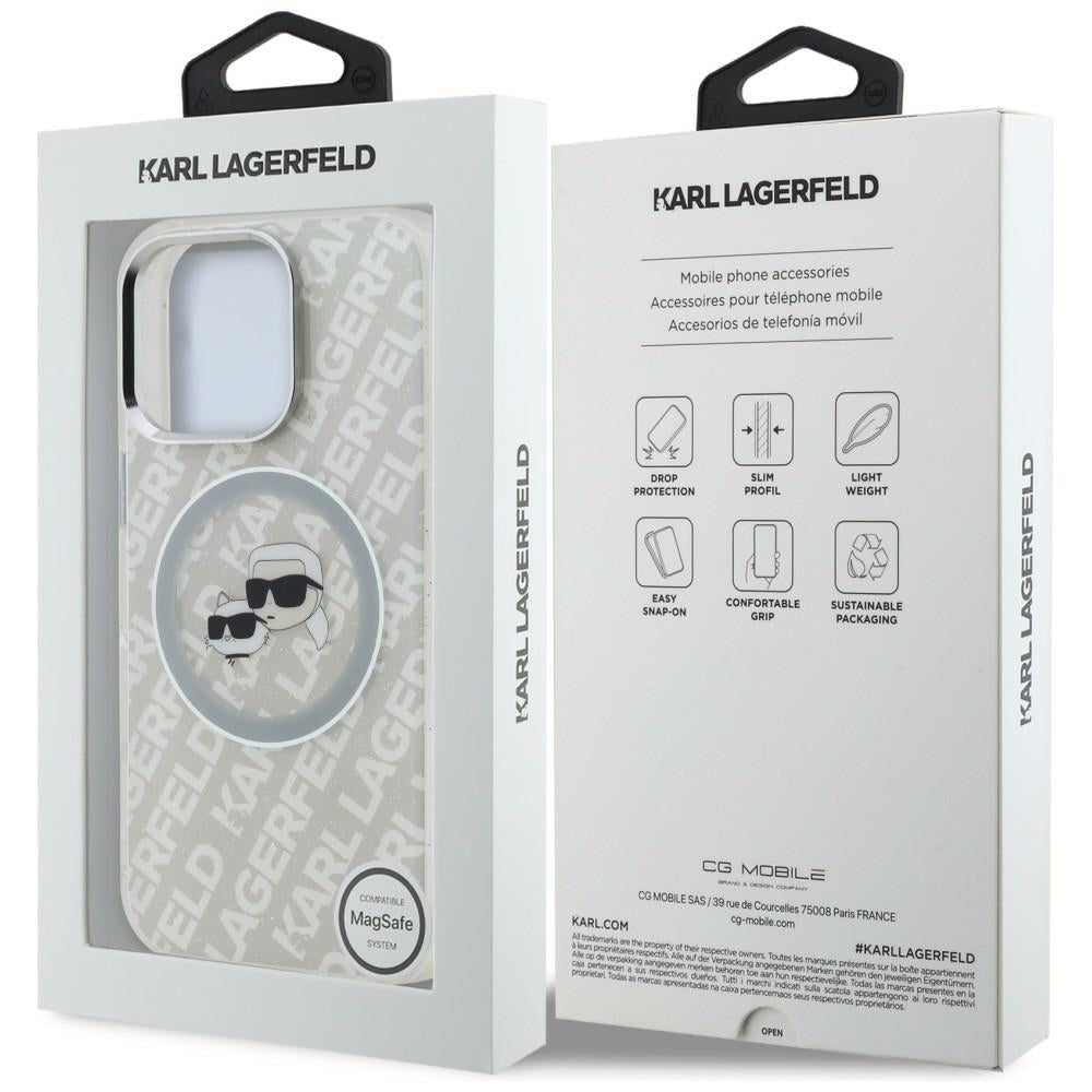 Karl Lagerfeld IML Glitter Karl &amp; Choupette Heads Logo MagSafe Case for iPhone 16 Pro Max - Gray_7