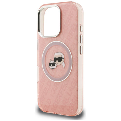 Karl Lagerfeld IML Glitter Karl &amp; Choupette Heads Logo MagSafe Case for iPhone 16 Pro - Pink_5