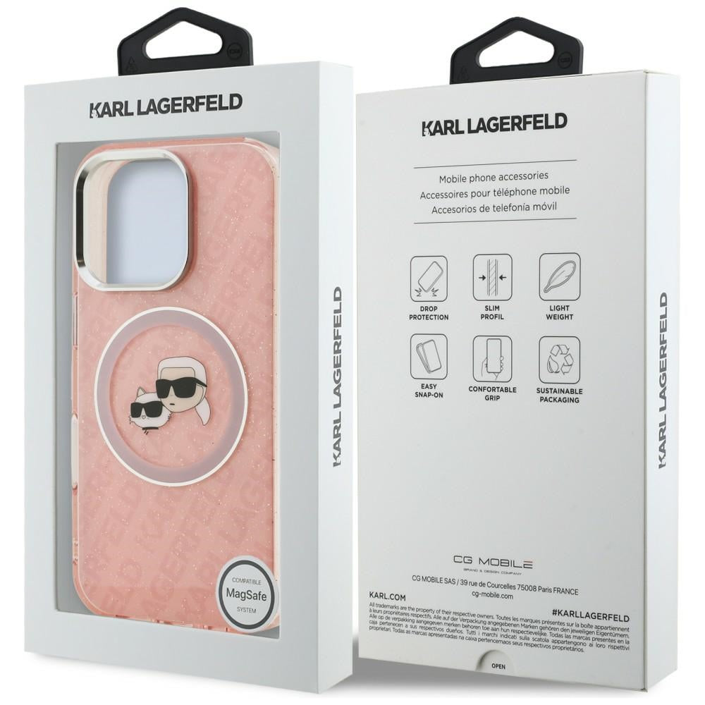 Karl Lagerfeld IML Glitter Karl &amp; Choupette Heads Logo MagSafe Case for iPhone 16 Pro - Pink_7
