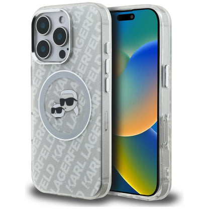 Karl Lagerfeld IML Glitter Karl &amp; Choupette Heads Logo MagSafe Case for iPhone 16 Pro - Gray_0