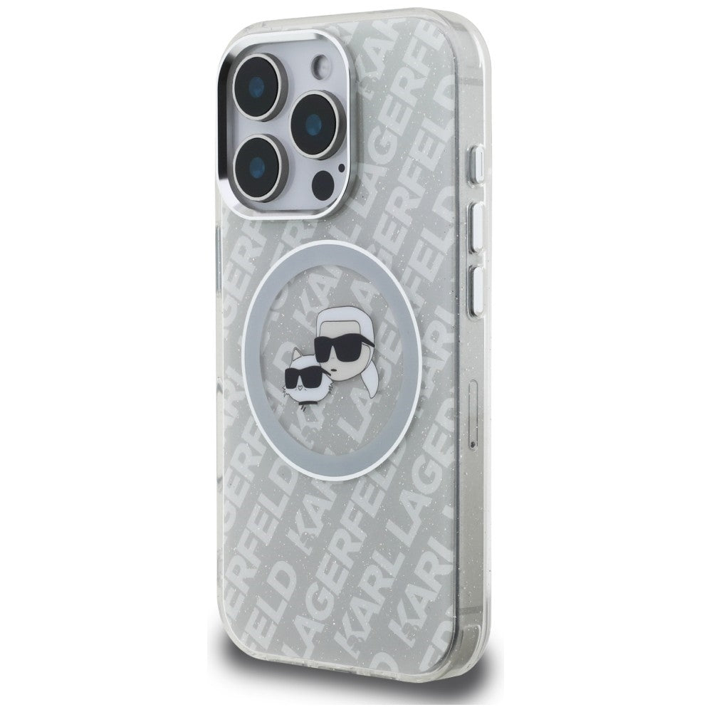 Karl Lagerfeld IML Glitter Karl &amp; Choupette Heads Logo MagSafe Case for iPhone 16 Pro - Gray_1