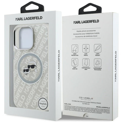Karl Lagerfeld IML Glitter Karl &amp; Choupette Heads Logo MagSafe Case for iPhone 16 Pro - Gray_7
