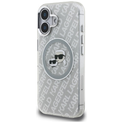 Karl Lagerfeld IML Glitter Karl &amp; Choupette Heads Logo MagSafe iPhone 16 Case - Gray_1