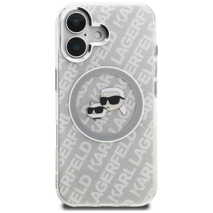 Karl Lagerfeld IML Glitter Karl &amp; Choupette Heads Logo MagSafe iPhone 16 Case - Gray_2