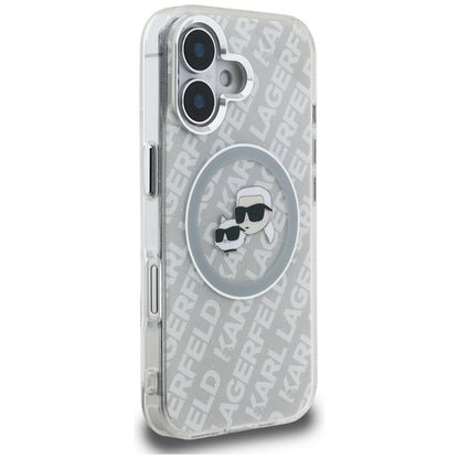 Karl Lagerfeld IML Glitter Karl &amp; Choupette Heads Logo MagSafe iPhone 16 Case - Gray_3