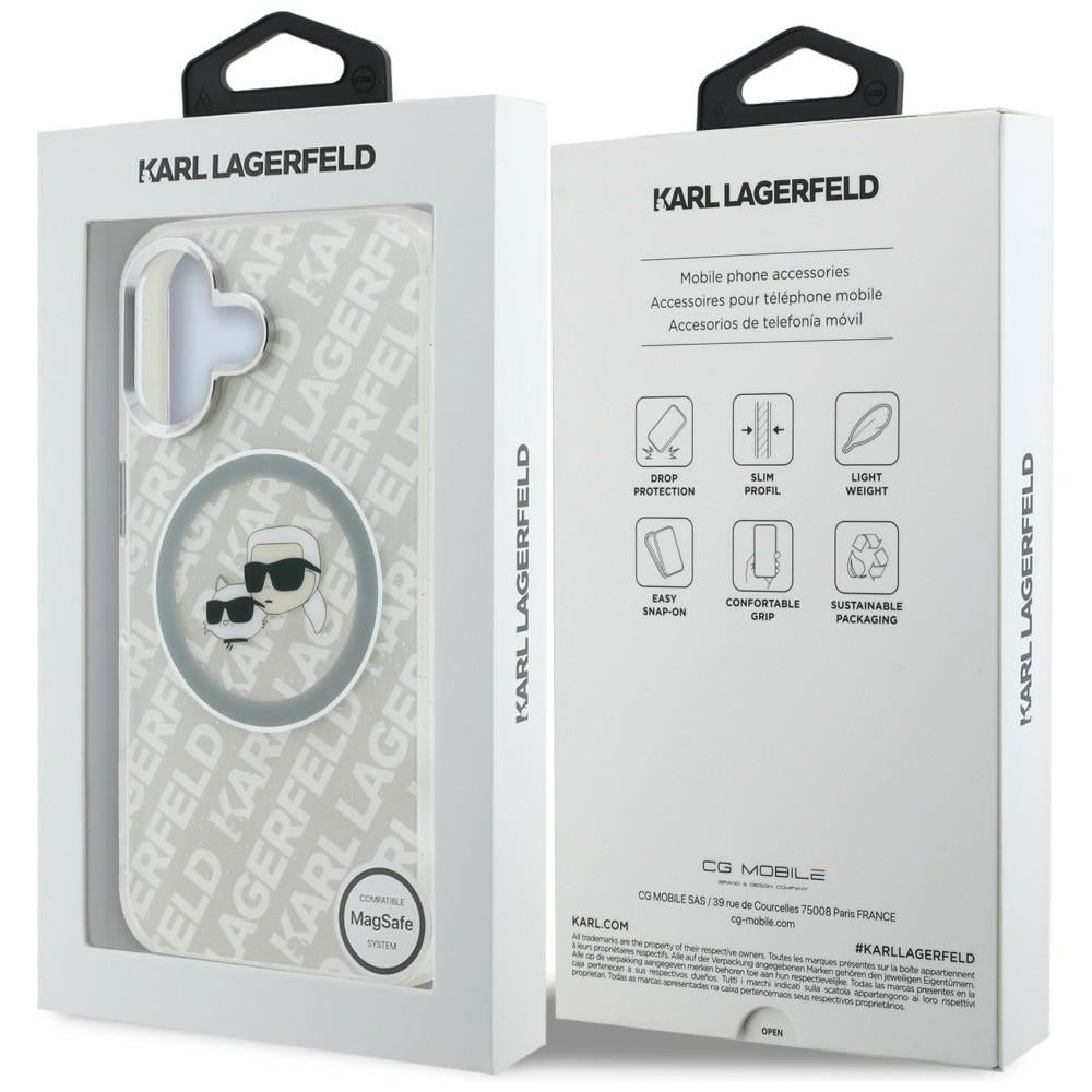 Karl Lagerfeld IML Glitter Karl &amp; Choupette Heads Logo MagSafe iPhone 16 Case - Gray_7