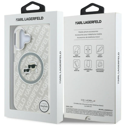 Karl Lagerfeld IML Glitter Karl &amp; Choupette Heads Logo MagSafe iPhone 16 Case - Gray_7