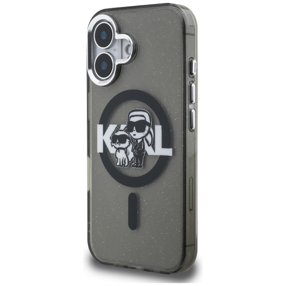 Karl Lagerfeld IML Glitter Karl &amp; Choupette Sketch Logo MagSafe Case for iPhone 16 - Black_1