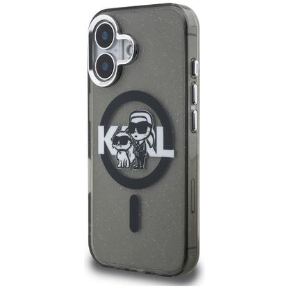 Karl Lagerfeld IML Glitter Karl &amp; Choupette Sketch Logo MagSafe Case for iPhone 16 - Black_1