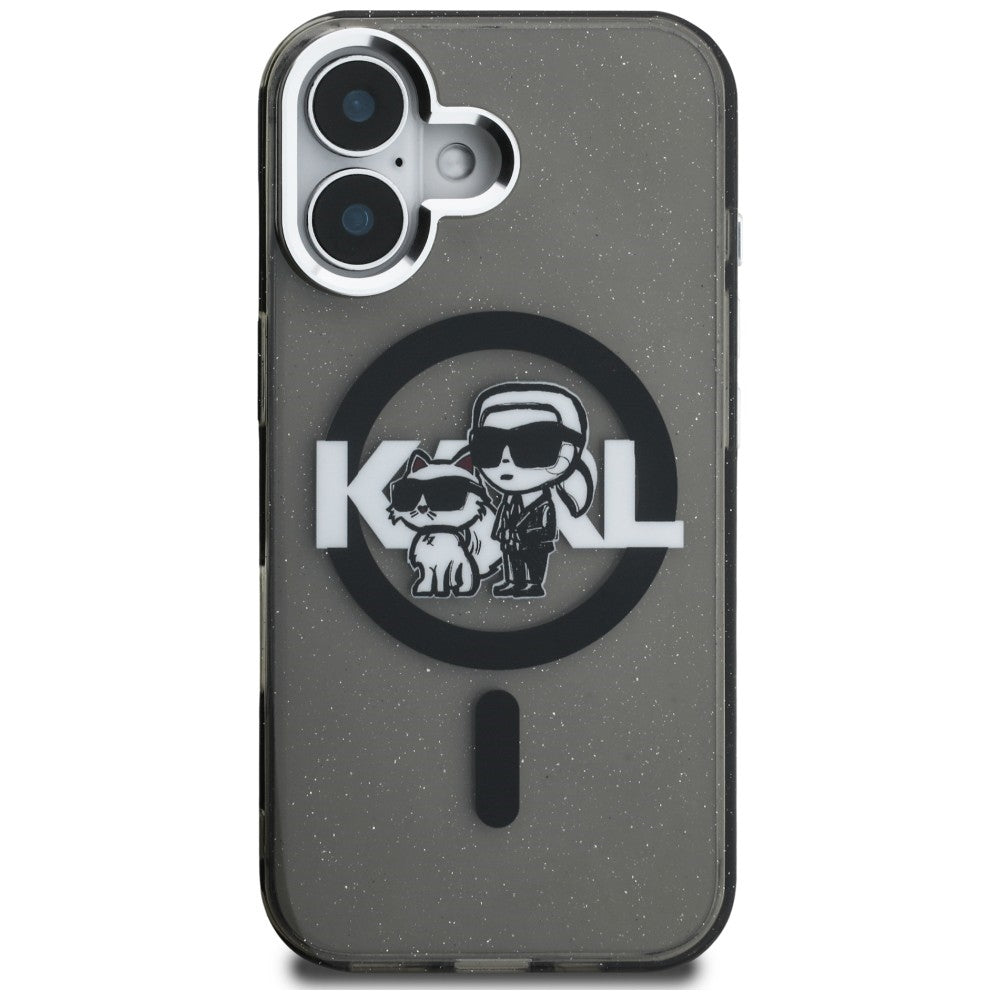 Karl Lagerfeld IML Glitter Karl &amp; Choupette Sketch Logo MagSafe Case for iPhone 16 - Black_2
