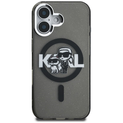 Karl Lagerfeld IML Glitter Karl &amp; Choupette Sketch Logo MagSafe Case for iPhone 16 - Black_2
