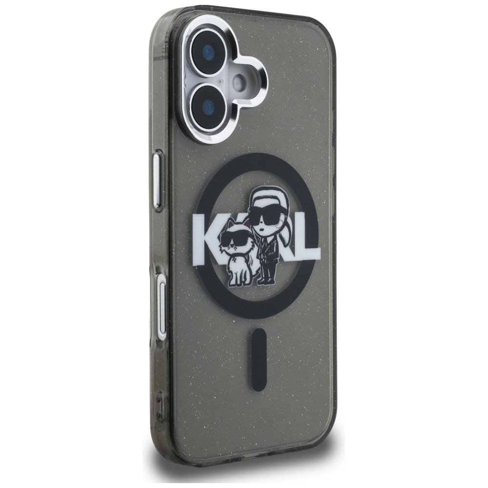 Karl Lagerfeld IML Glitter Karl &amp; Choupette Sketch Logo MagSafe Case for iPhone 16 - Black_3