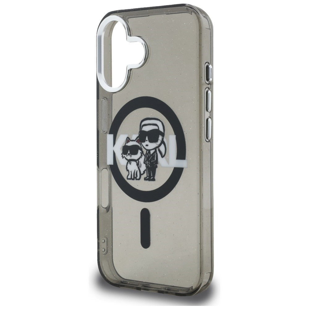 Karl Lagerfeld IML Glitter Karl &amp; Choupette Sketch Logo MagSafe Case for iPhone 16 - Black_5