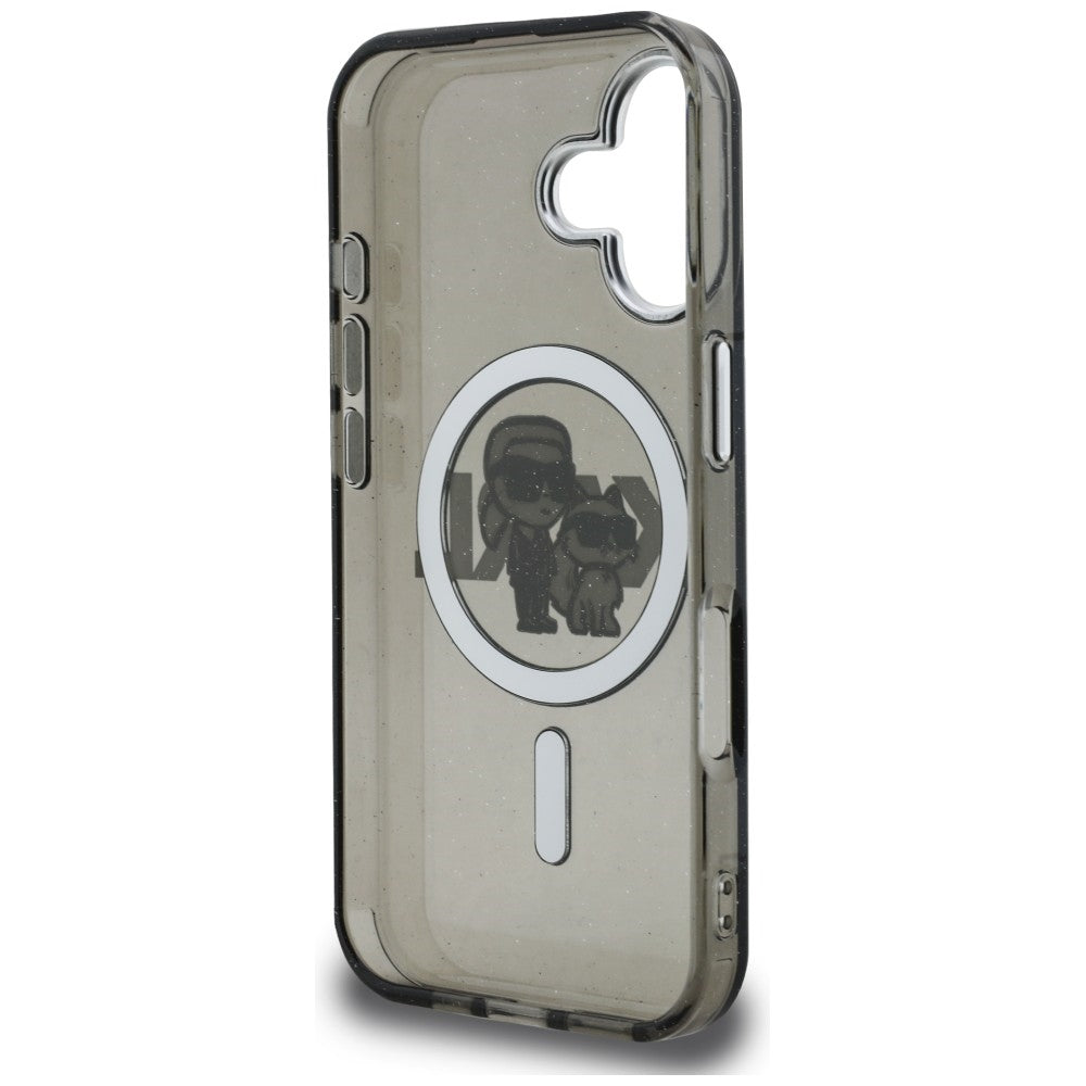 Karl Lagerfeld IML Glitter Karl &amp; Choupette Sketch Logo MagSafe Case for iPhone 16 - Black_6