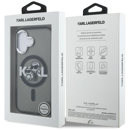 Karl Lagerfeld IML Glitter Karl &amp; Choupette Sketch Logo MagSafe Case for iPhone 16 - Black_7