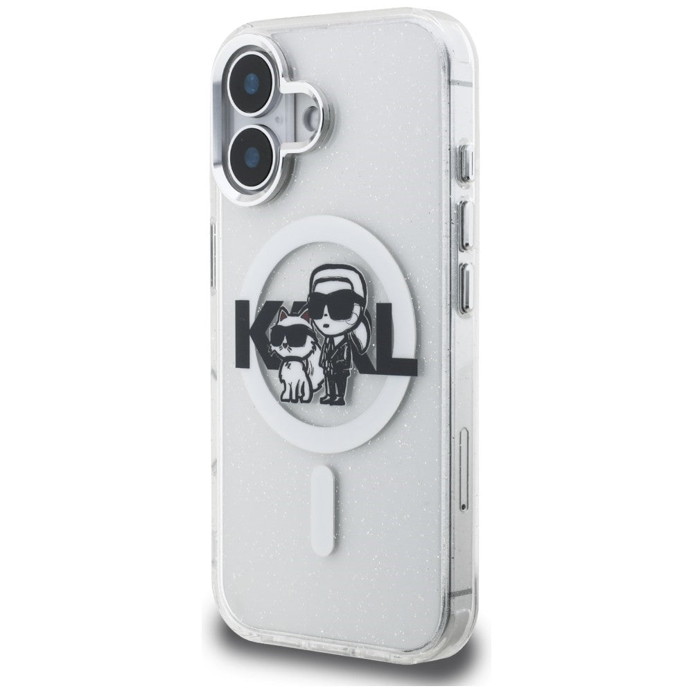 Karl Lagerfeld IML Glitter Karl &amp; Choupette Sketch Logo MagSafe Case for iPhone 16 - Transparent_1