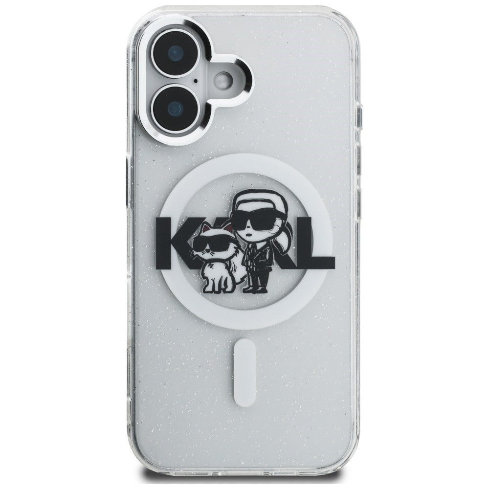 Karl Lagerfeld IML Glitter Karl &amp; Choupette Sketch Logo MagSafe Case for iPhone 16 - Transparent_2
