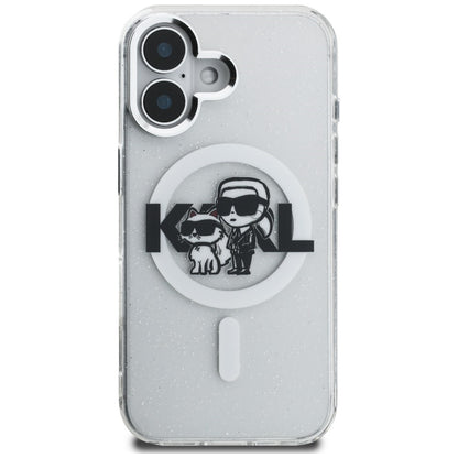 Karl Lagerfeld IML Glitter Karl &amp; Choupette Sketch Logo MagSafe Case for iPhone 16 - Transparent_2