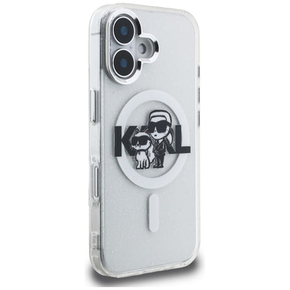 Karl Lagerfeld IML Glitter Karl &amp; Choupette Sketch Logo MagSafe Case for iPhone 16 - Transparent_3