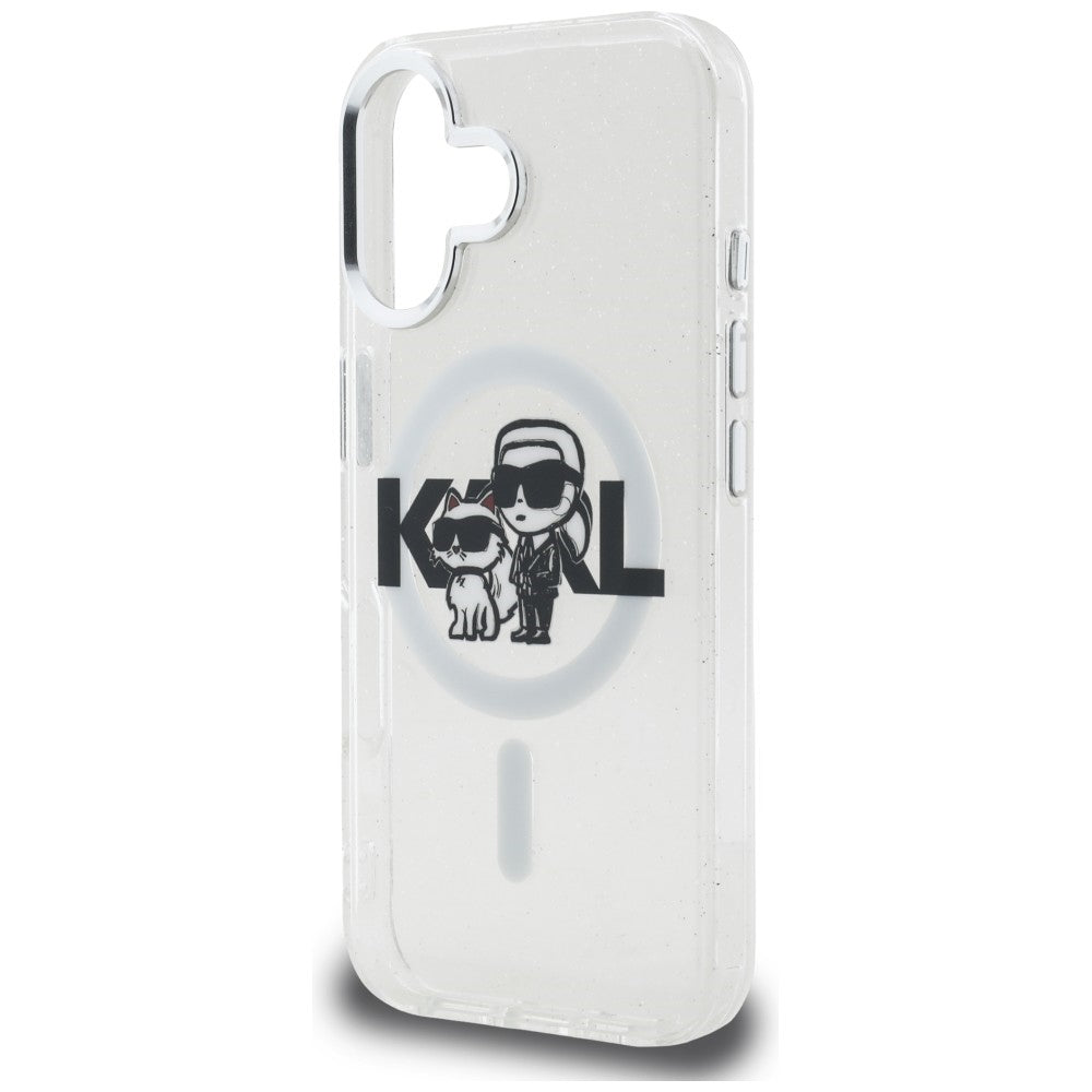 Karl Lagerfeld IML Glitter Karl &amp; Choupette Sketch Logo MagSafe Case for iPhone 16 - Transparent_5